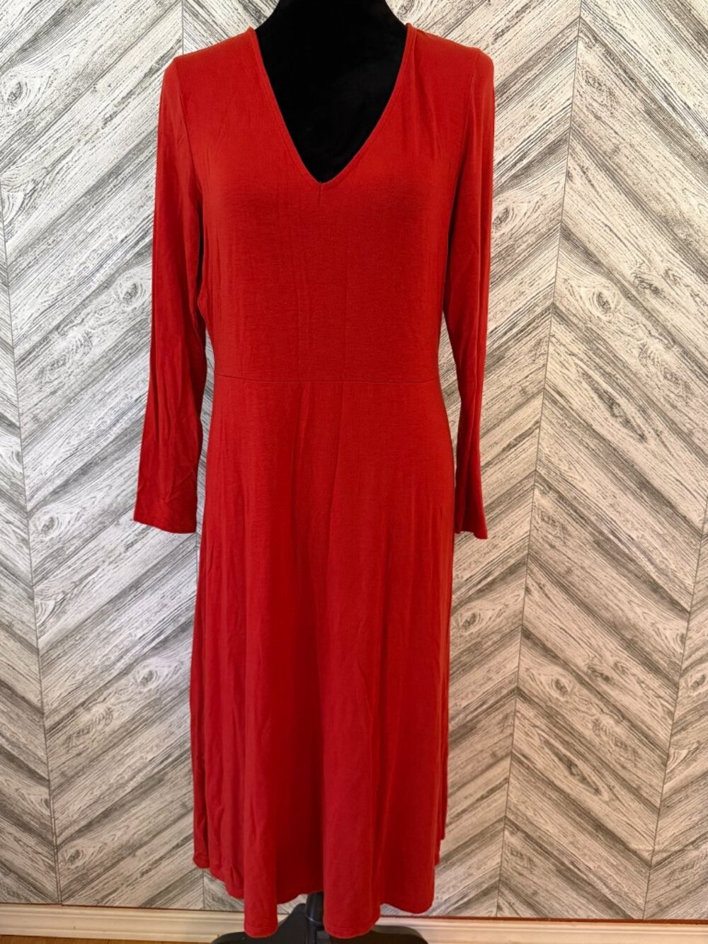 GAP V-Neck Long Sleeve Knit Dress, Red, size LP